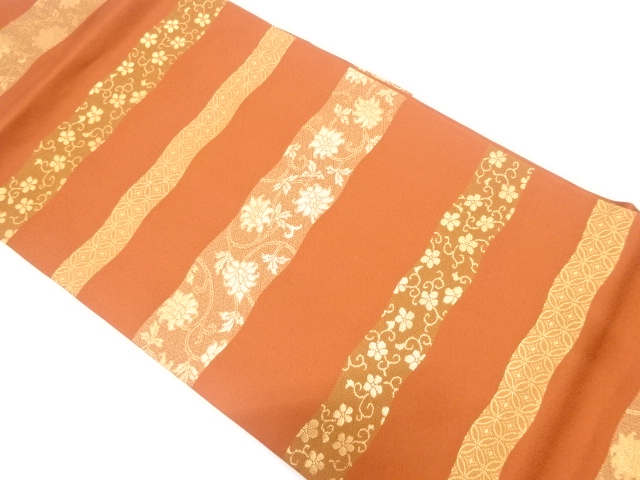 JAPANESE KIMONO / VINTAGE NAGOYA OBI / WOVEN STRIPE & FLOWER ARABESQUE